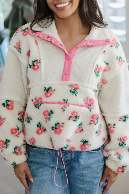 THE AMELIA PINK FLORAL SHERPA IN CREAM