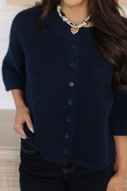 THE KATELYNN KNIT CARDIGAN IN NAVY