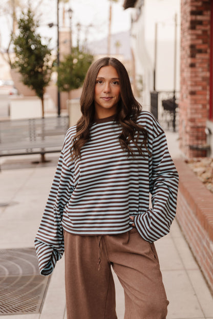 THE NEHEMIA STRIPED TOP IN SKY BLUE