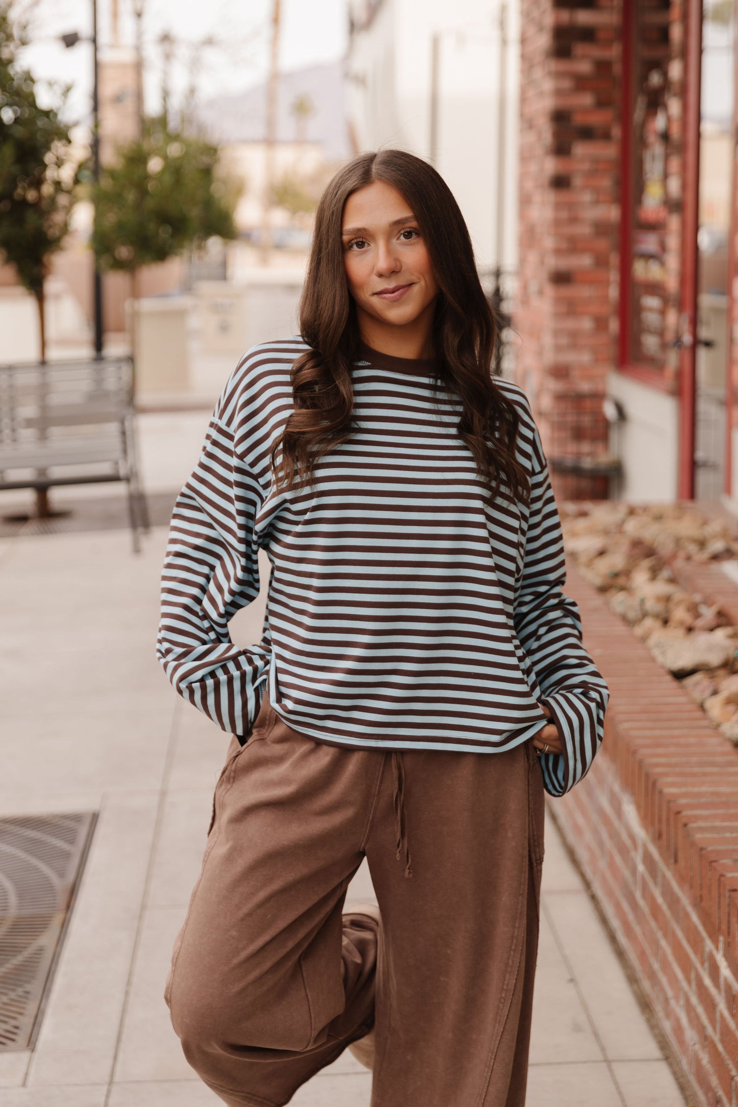 THE NEHEMIA STRIPED TOP IN SKY BLUE