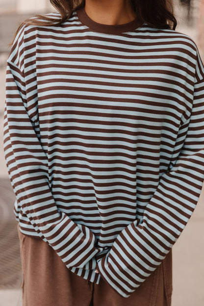 THE NEHEMIA STRIPED TOP IN SKY BLUE