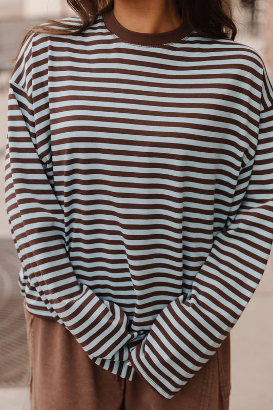 THE NEHEMIA STRIPED TOP IN SKY BLUE