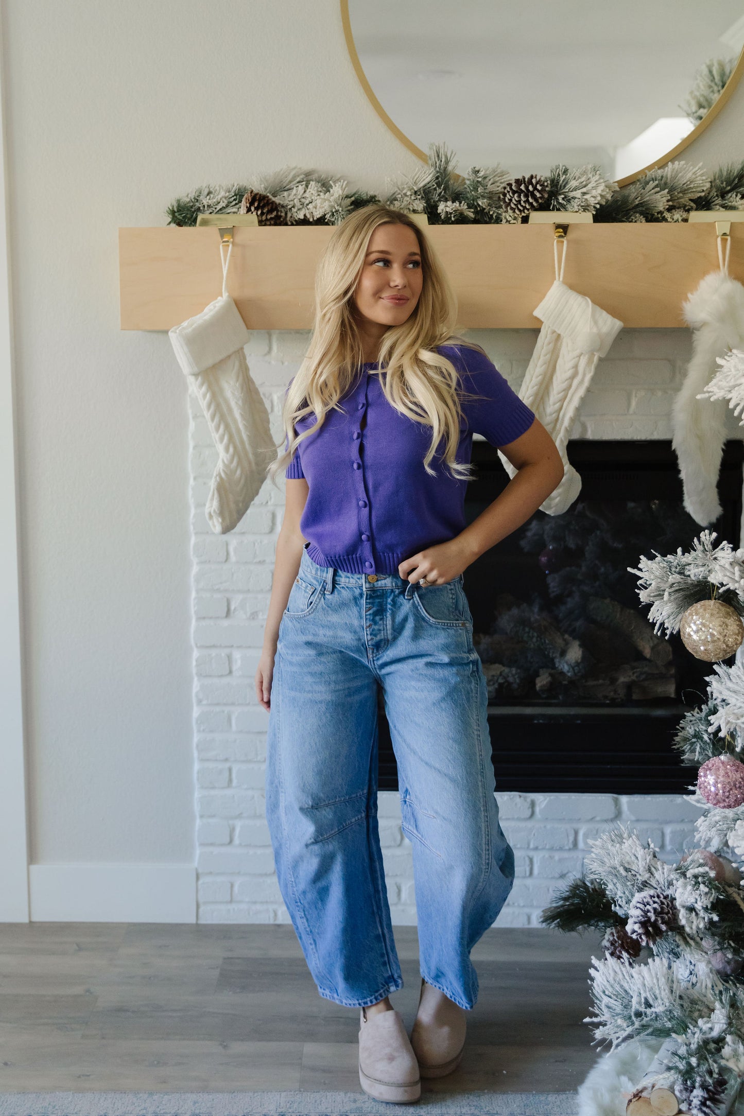THE AVERY BUTTON DOWN SWEATER IN IRIS PURPLE