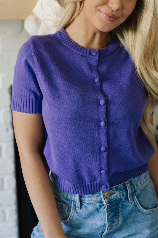 THE AVERY BUTTON DOWN SWEATER IN IRIS PURPLE