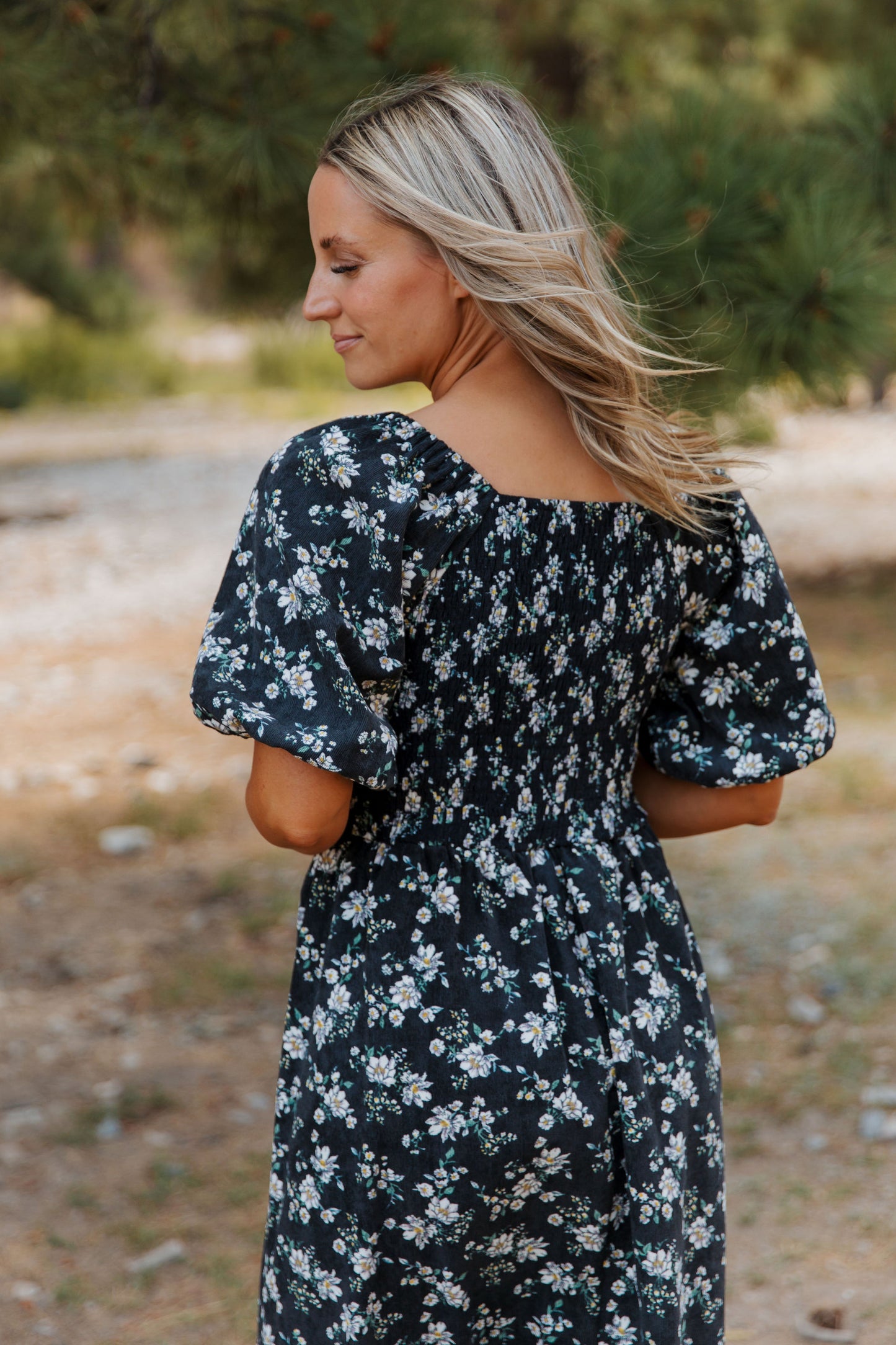 THE EMMY LOU DRESS IN BLACK FLORAL BY PINK DESERT