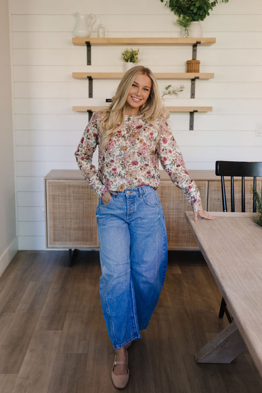 FREE PEOPLE GOOD LUCK MID RISE BARREL JEAN IN ULTRA LIGHT