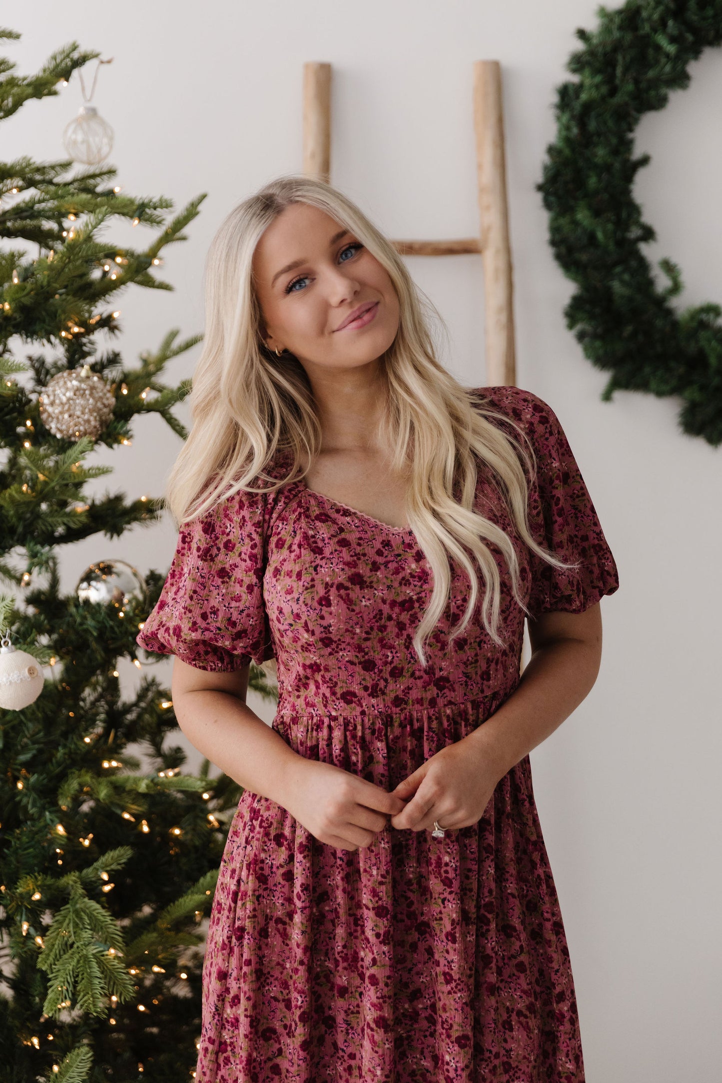 THE EMMY LOU DRESS IN BURGUNDY FLORAL BY PINK DESERT