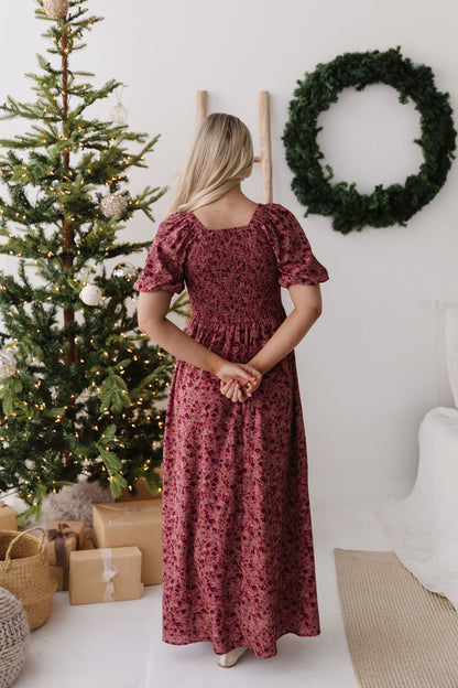 THE EMMY LOU DRESS IN BURGUNDY FLORAL BY PINK DESERT