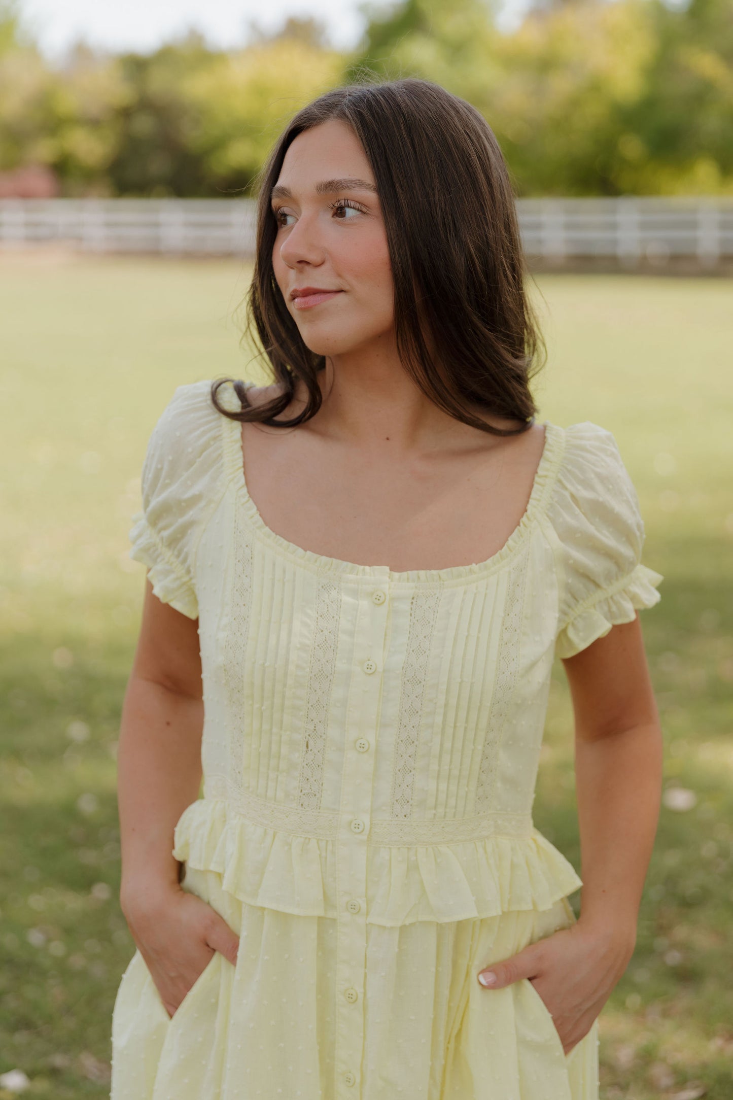 THE BRITTNEY SWISS DOT DRESS IN LEMON