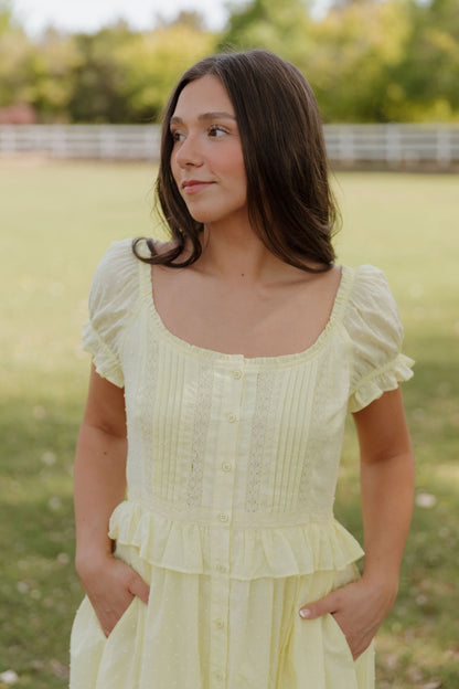 THE BRITTNEY SWISS DOT DRESS IN LEMON