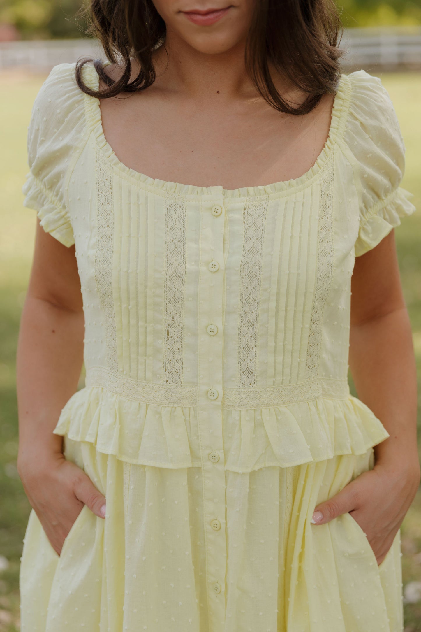THE BRITTNEY SWISS DOT DRESS IN LEMON