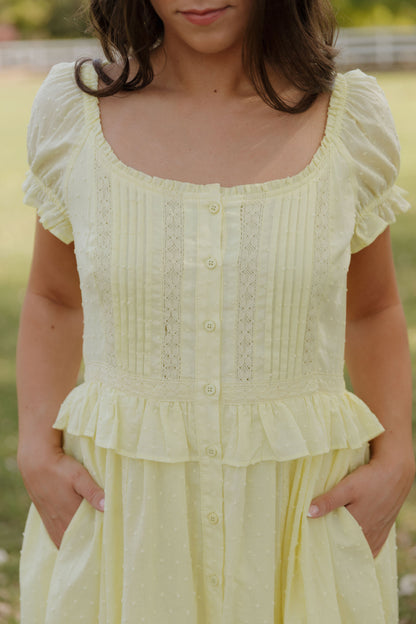 THE BRITTNEY SWISS DOT DRESS IN LEMON