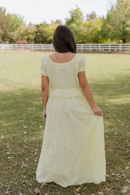 THE BRITTNEY SWISS DOT DRESS IN LEMON