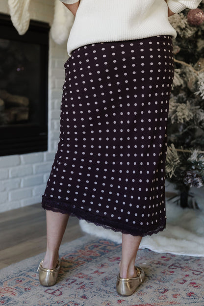 THE VIVIAN POLKA DOT SKIRT IN DEEP PLUM