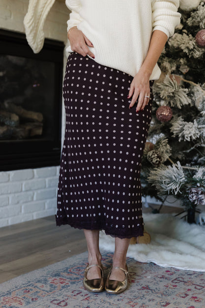 THE VIVIAN POLKA DOT SKIRT IN DEEP PLUM
