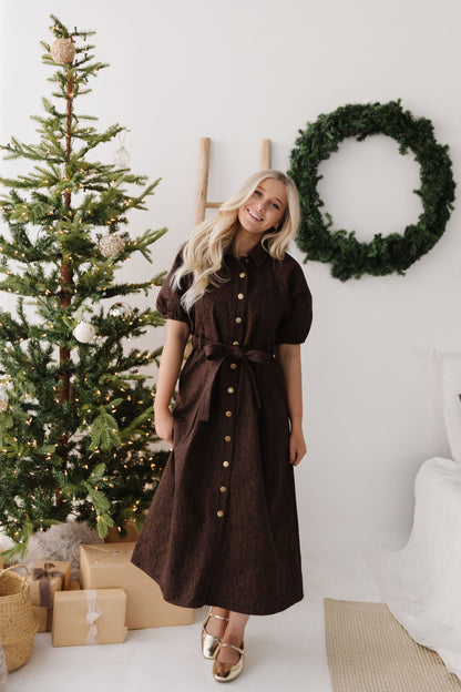 THE LORALEE LEOPARD PRINT DRESS IN BROWN