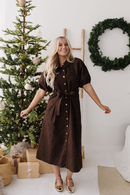 THE LORALEE LEOPARD PRINT DRESS IN BROWN