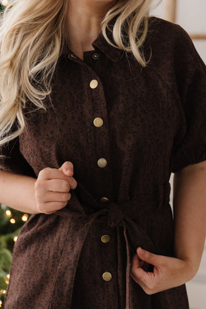 THE LORALEE LEOPARD PRINT DRESS IN BROWN