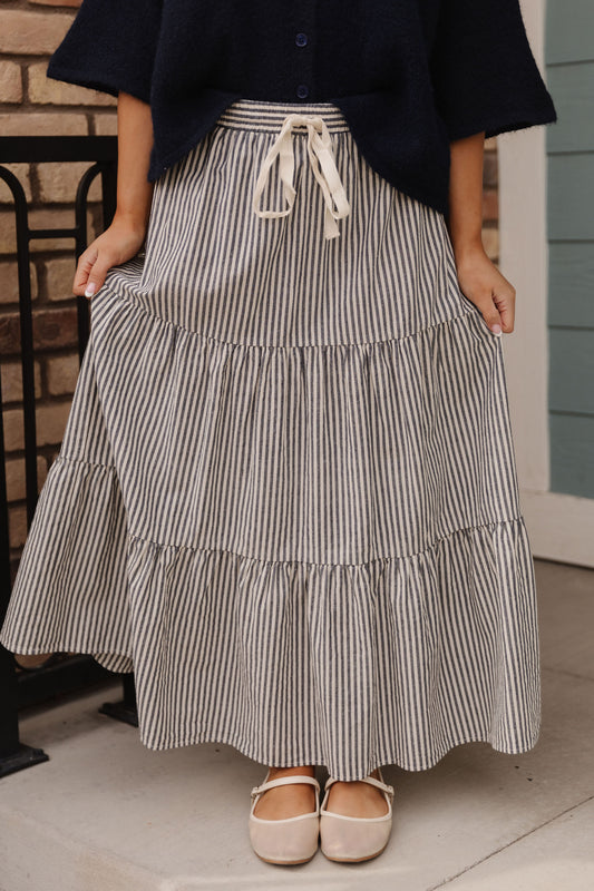 THE DELILAH STRIPED SKIRT IN NAVY