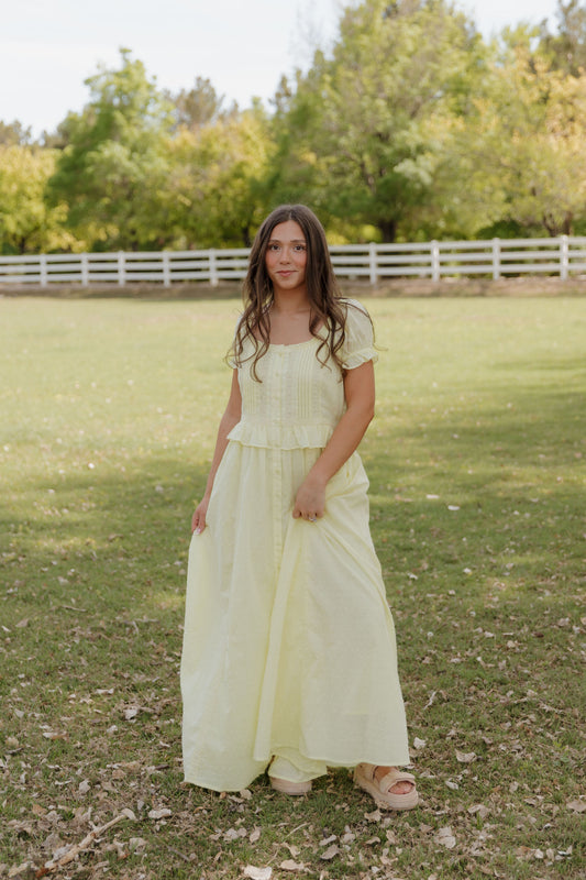THE BRITTNEY SWISS DOT DRESS IN LEMON