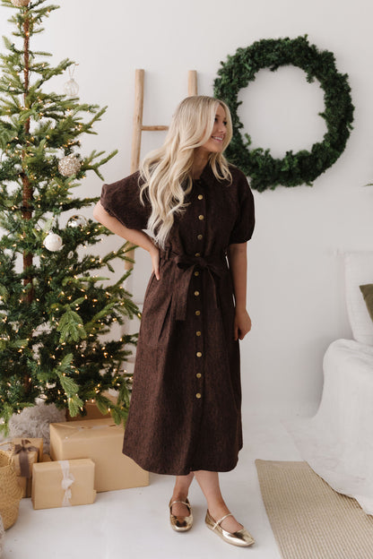 THE LORALEE LEOPARD PRINT DRESS IN BROWN