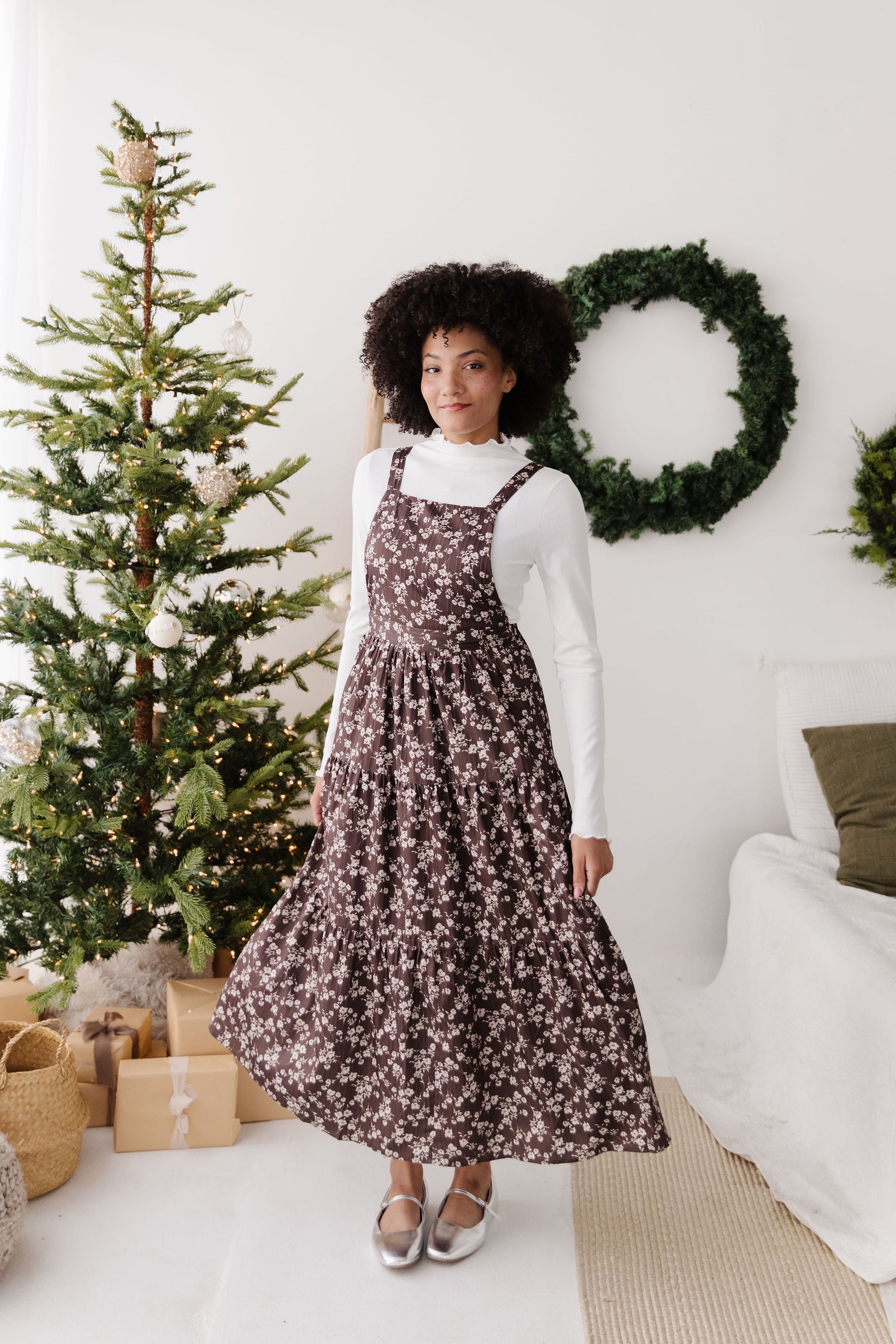 overall maxi dress THE DANNY FLORAL OVERALL DRESS IN BROWN – Pink Desert