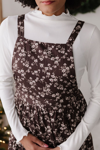 THE DANNY FLORAL OVERALL DRESS IN BROWN