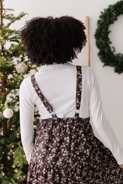 THE DANNY FLORAL OVERALL DRESS IN BROWN