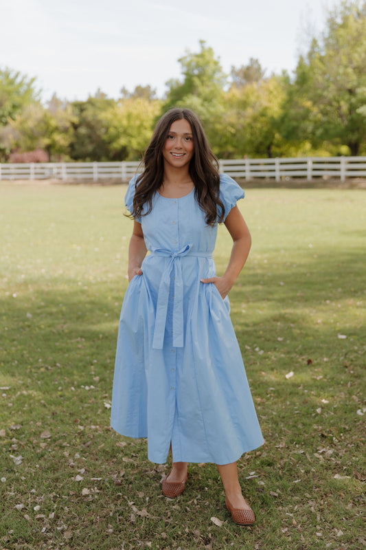 THE CHELSEA PUFF SLEEVE DRESS IN SKY BLUE