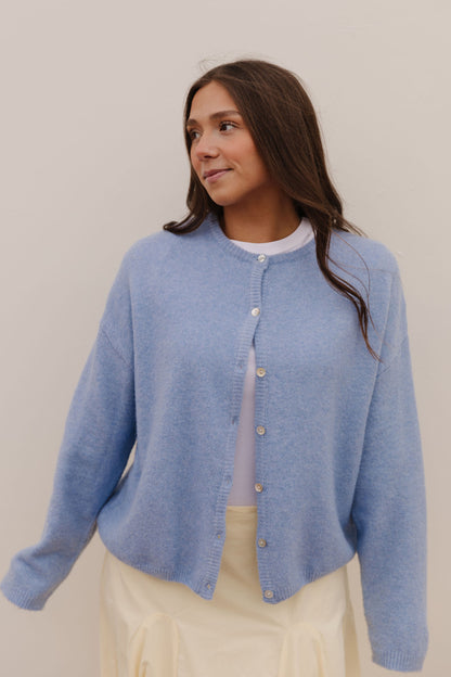THE AURORA SWEATER CARDIGAN IN SKY BLUE