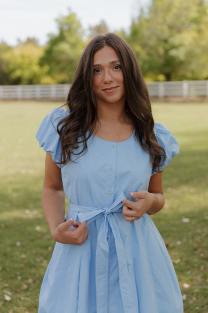 THE CHELSEA PUFF SLEEVE DRESS IN SKY BLUE