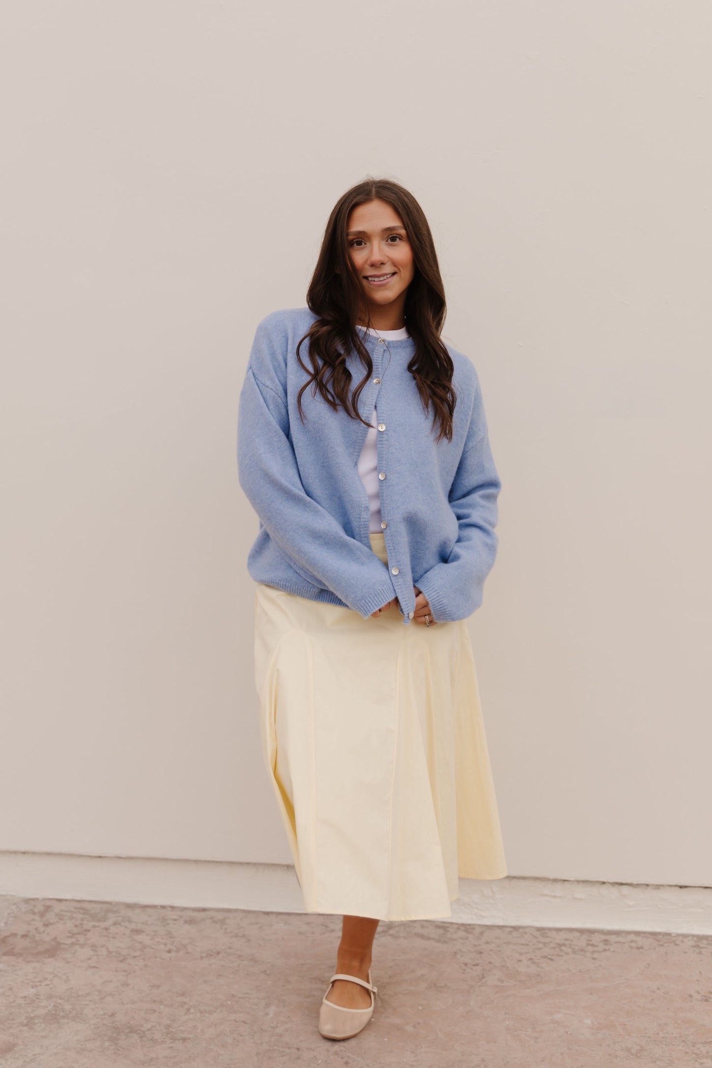 THE AURORA SWEATER CARDIGAN IN SKY BLUE