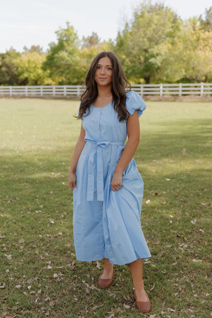 THE CHELSEA PUFF SLEEVE DRESS IN SKY BLUE