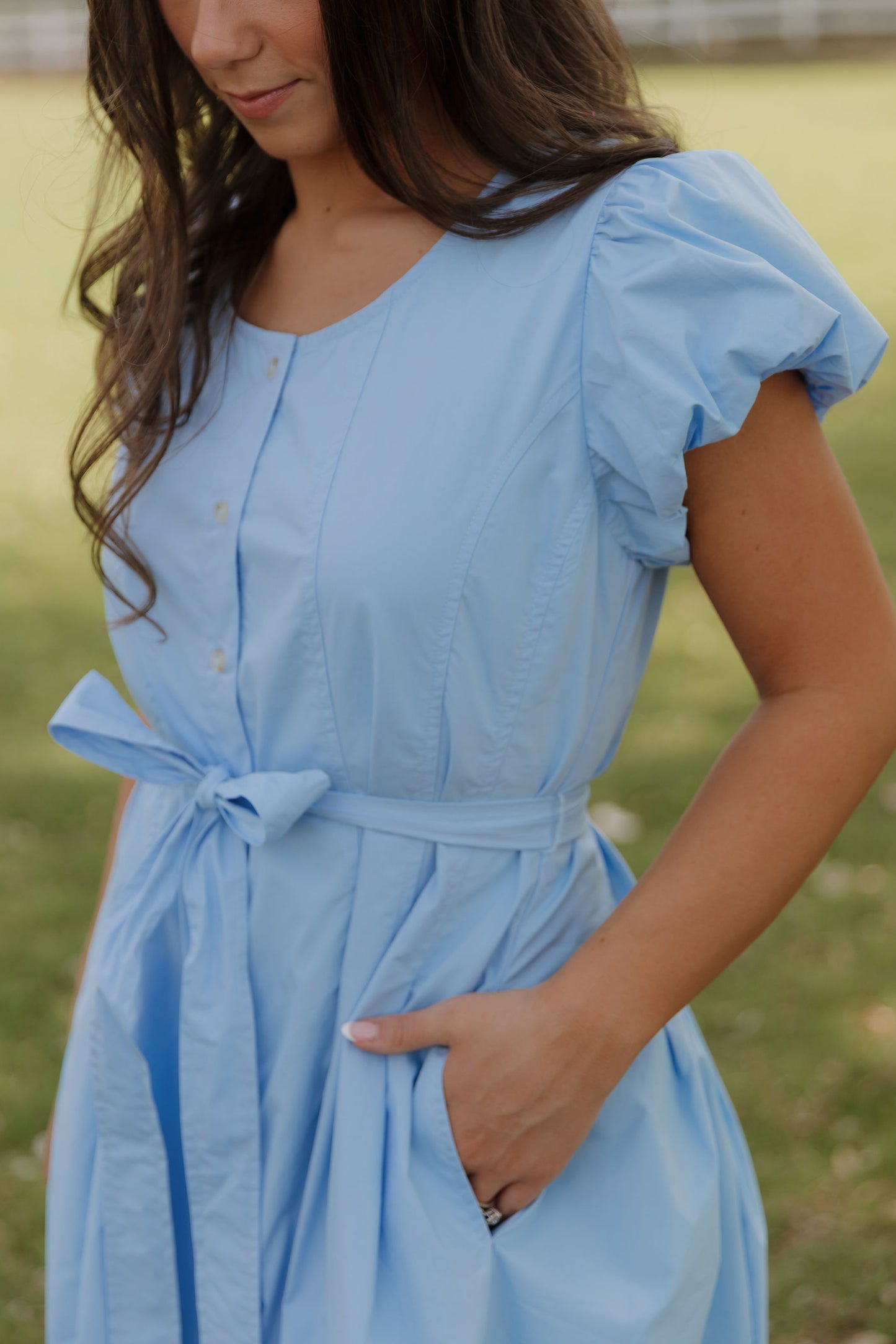 THE CHELSEA PUFF SLEEVE DRESS IN SKY BLUE