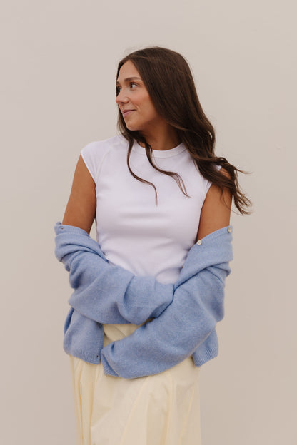 THE AURORA SWEATER CARDIGAN IN SKY BLUE