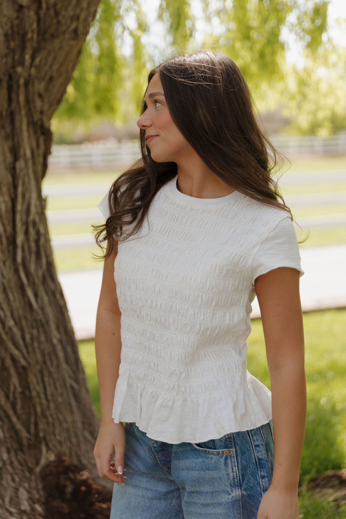THE KENDRA SMOCKED KNIT TOP IN WHITE