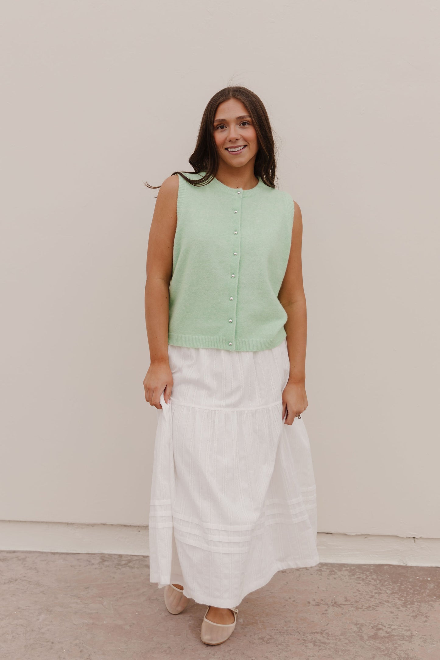 THE ALYCE SWEATER VEST IN LIME SHERBET