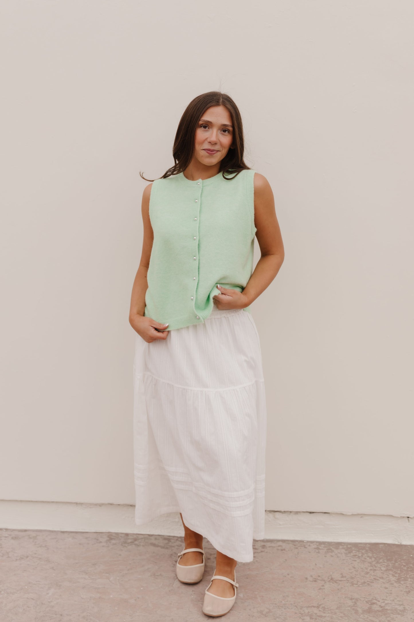 THE ALYCE SWEATER VEST IN LIME SHERBET