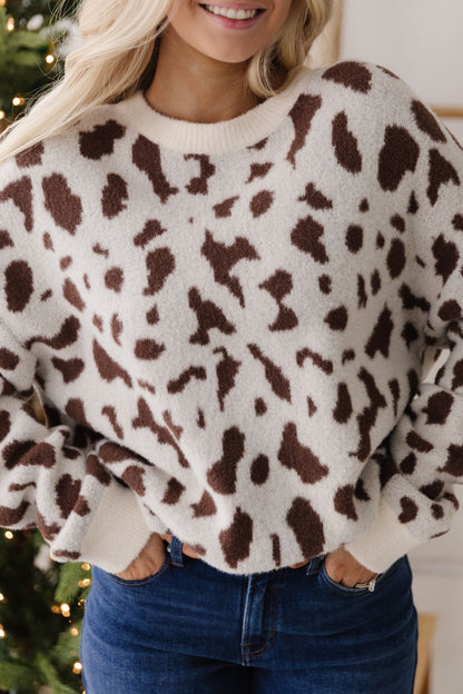 THE GOLDIE LEOPARD SWEATER IN CREAM