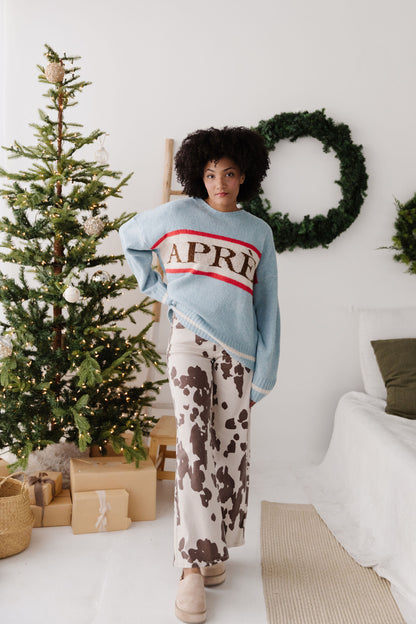 THE BESSIE COW PRINT JEANS IN CREAM