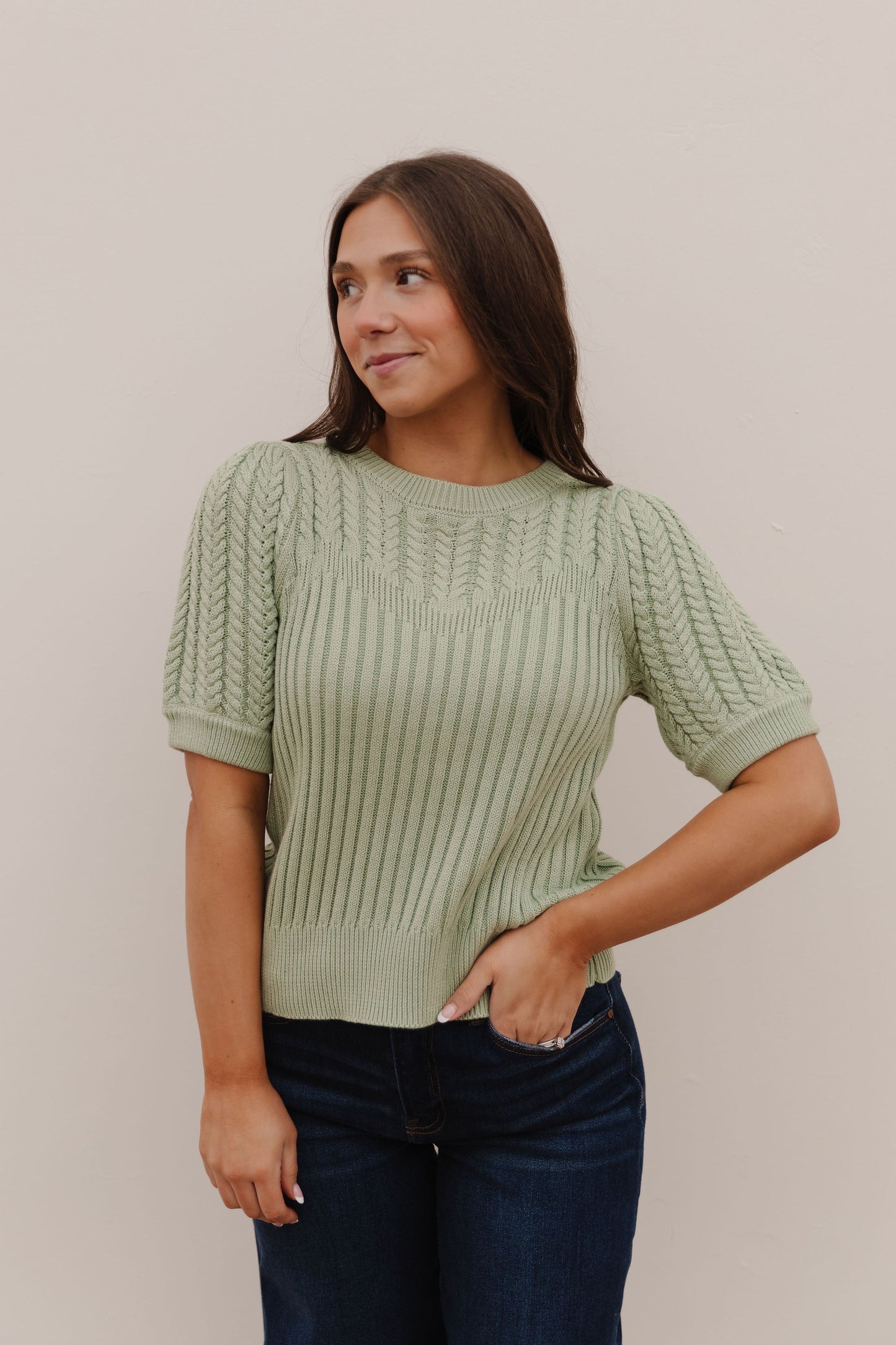 THE KASSIDY PUFF SLEEVE SWEATER IN SAGE