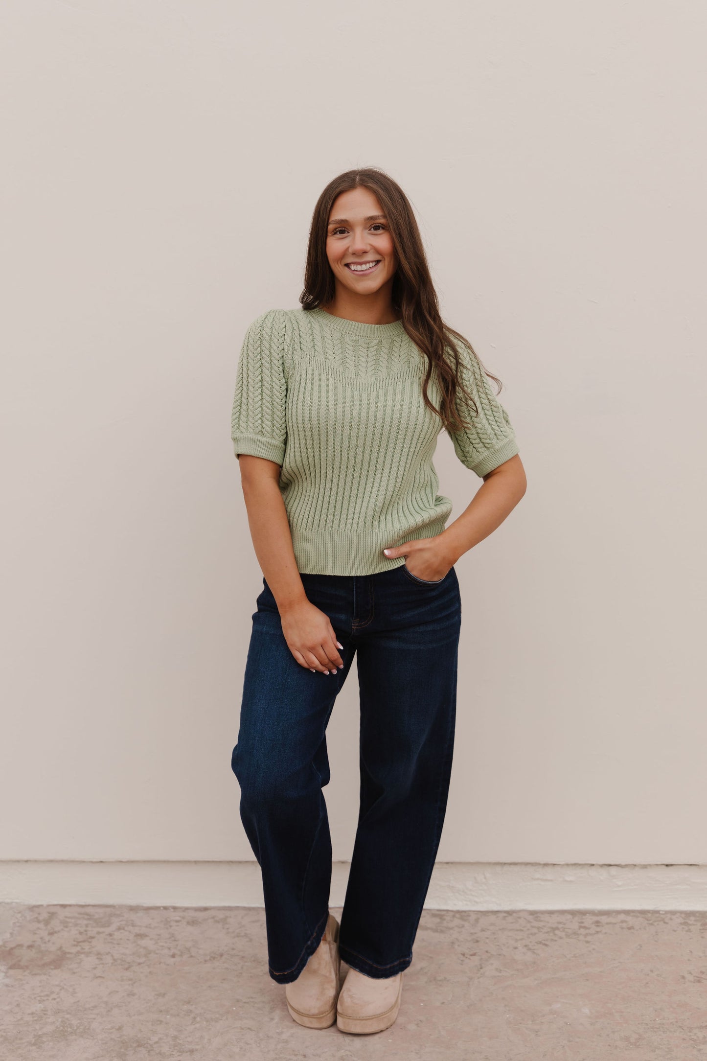 THE KASSIDY PUFF SLEEVE SWEATER IN SAGE