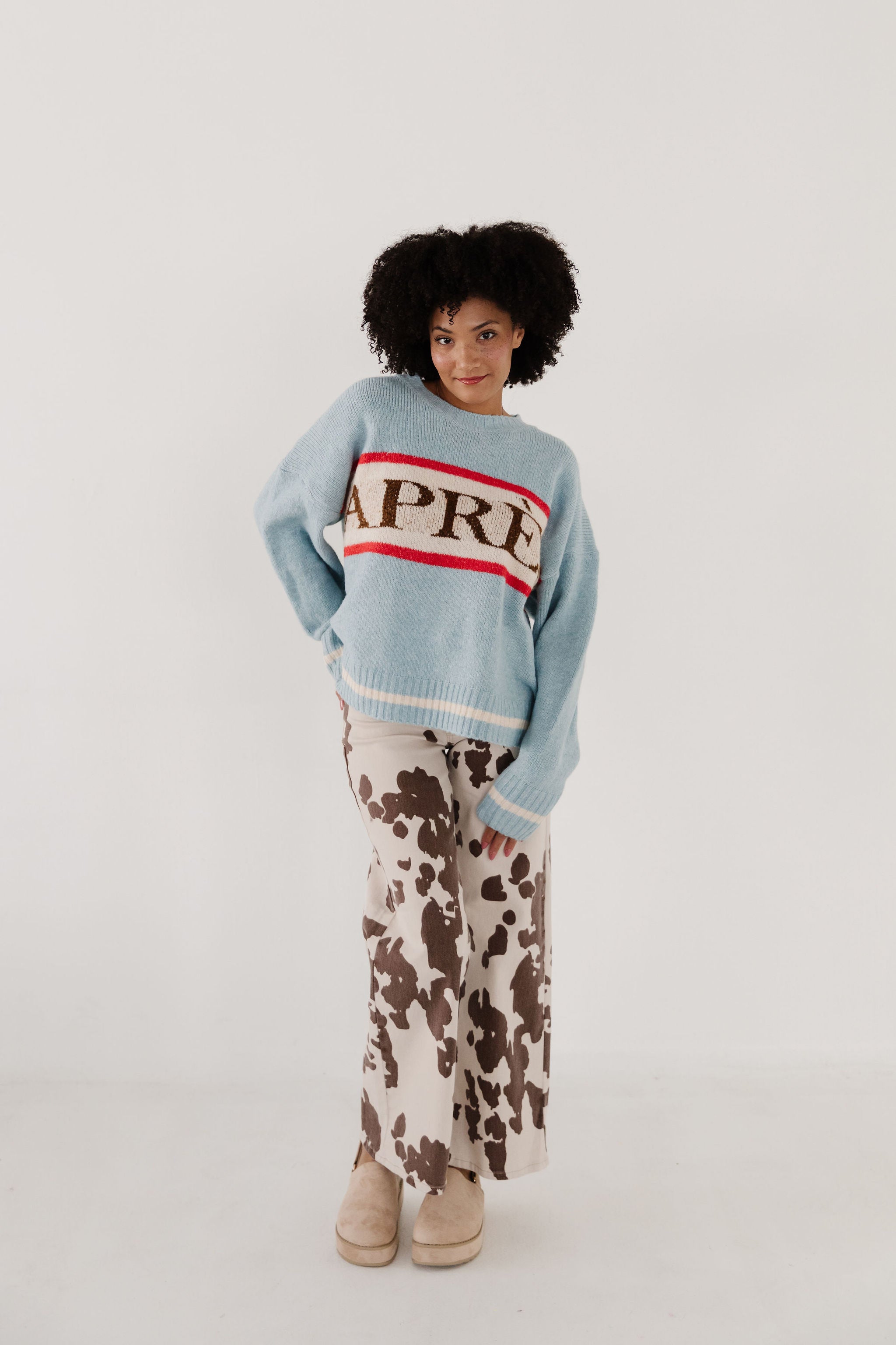 THE BESSIE COW PRINT JEANS IN CREAM – Pink Desert