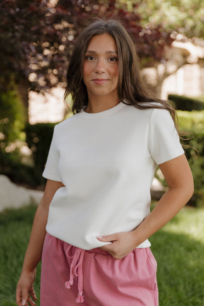 THE ALLI KNIT JERSEY TOP IN WHITE