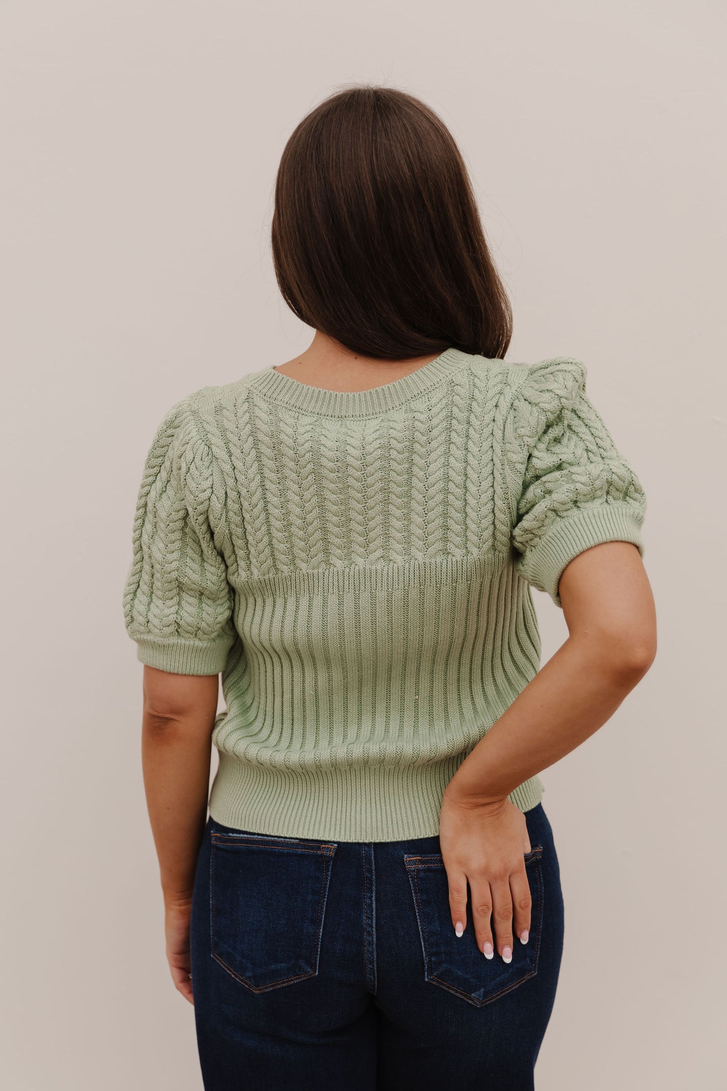 THE KASSIDY PUFF SLEEVE SWEATER IN SAGE