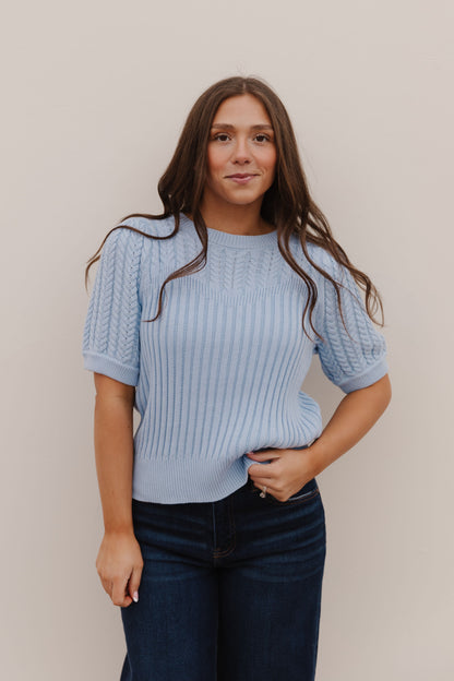 THE KASSIDY PUFF SLEEVE SWEATER IN SKY BLUE