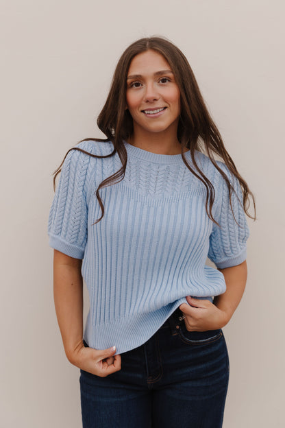 THE KASSIDY PUFF SLEEVE SWEATER IN SKY BLUE