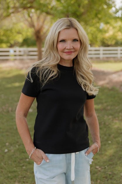 THE ALLI KNIT JERSEY TOP IN BLACK