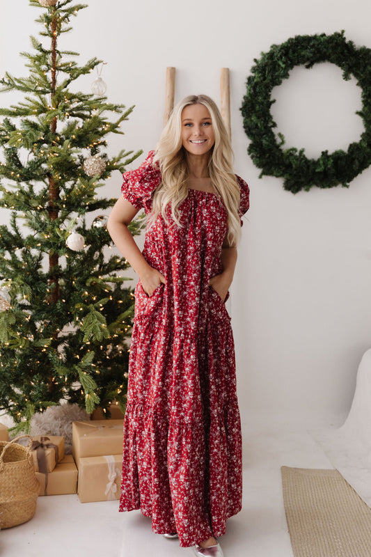 THE KAILEY FLORAL PRINT DRESS IN RED