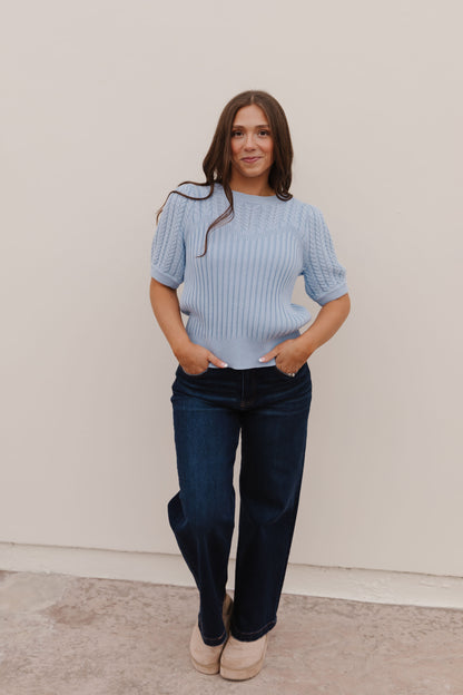 THE KASSIDY PUFF SLEEVE SWEATER IN SKY BLUE